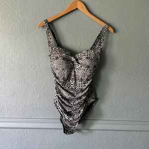 Nip Tuck Swimwear, cheetah print, ruched, one piece, adjustable, swimsuit, USA 6